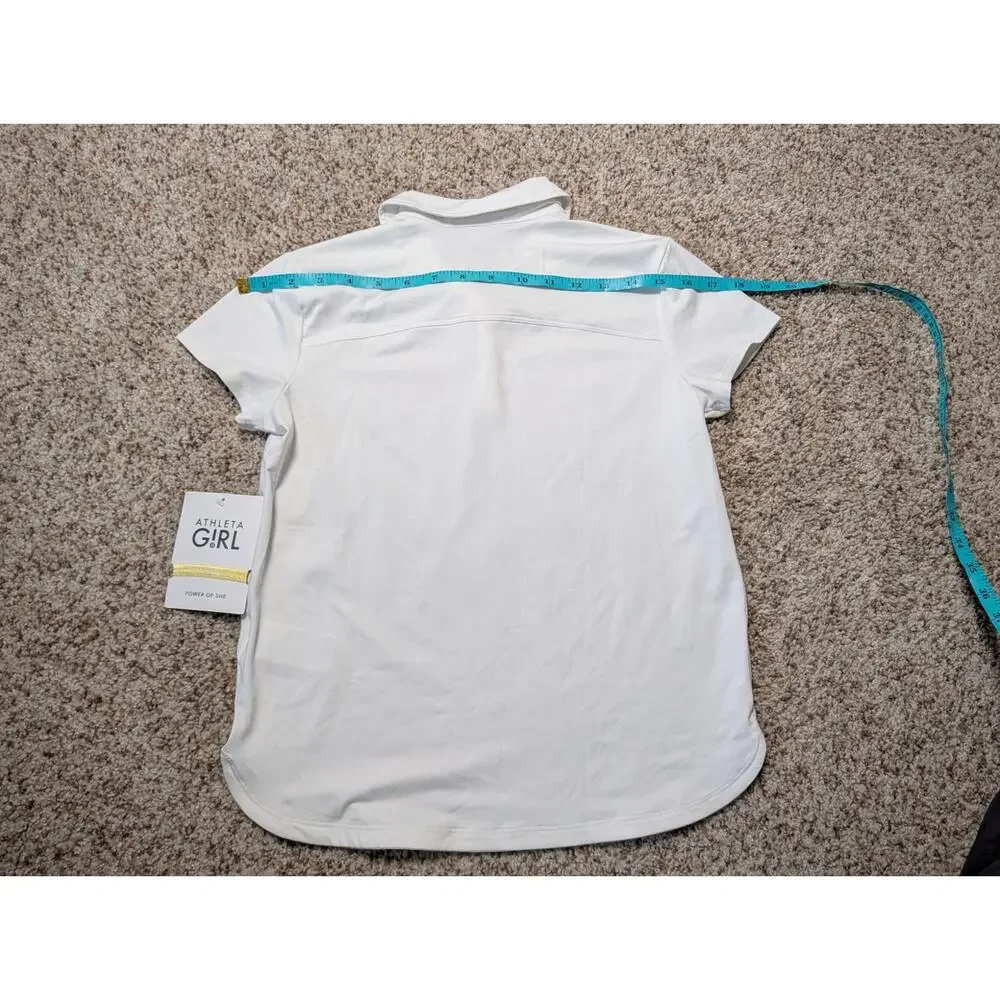 ATHLETA GIRL School Day White Polo, 12;  NWT; Breathable, Sun Protection; NEW